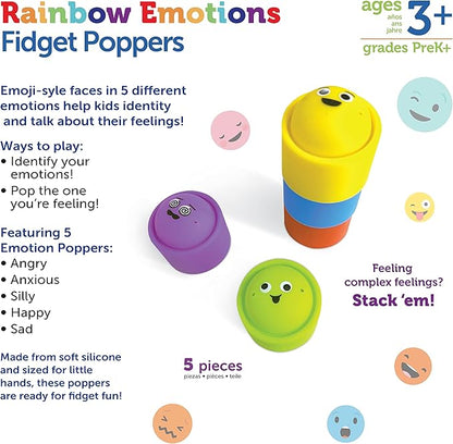 Learning Resources Rainbow Emotion Fidget Poppers, Sensory Toys, Social-Emotional Learning ,Sensory Toys for Toddlers, Kids Easter Basket Stuffers, Ages 3+,5 Pieces