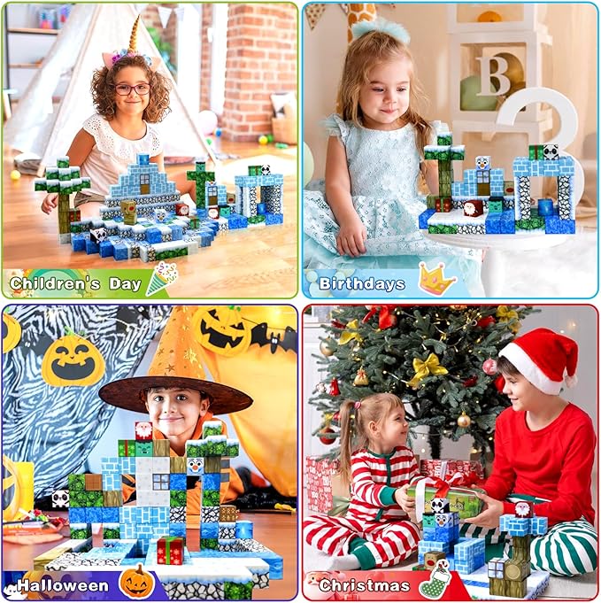 100PCS Magnetic Building Blocks-for Kids, Chirstmas Build Magnet World Set for 3-10 Years Old Boys & Girls Magnetic Building Toys for Toddler (XMS)