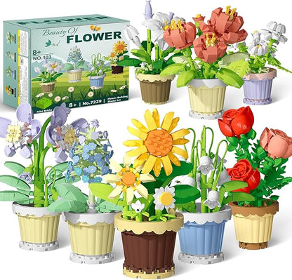 Flowers and Plant Building Set, (1671 Pcs) 8 Kinds Flowers Botanical Bonsai Building Set for Adults, Kids, Girls, Idea Gifts for Mother's Day, Birthdays, Creative Building Block Toys Decor for Home