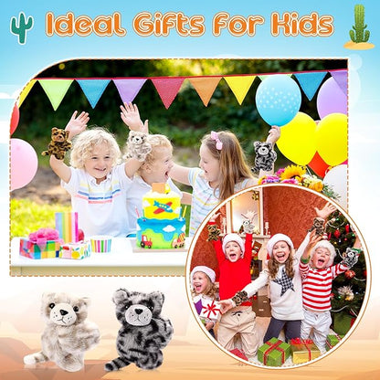 HyDren 4 Pcs Stuffed Animal Slap Bracelets for Kids,8 Inch Plush Snow Leopard Hamster Hugger Slap Bracelets Bulk Toy Hug Snap Wristbands for Girls Boys Birthday Gifts Party Favors(Snow Leopard)