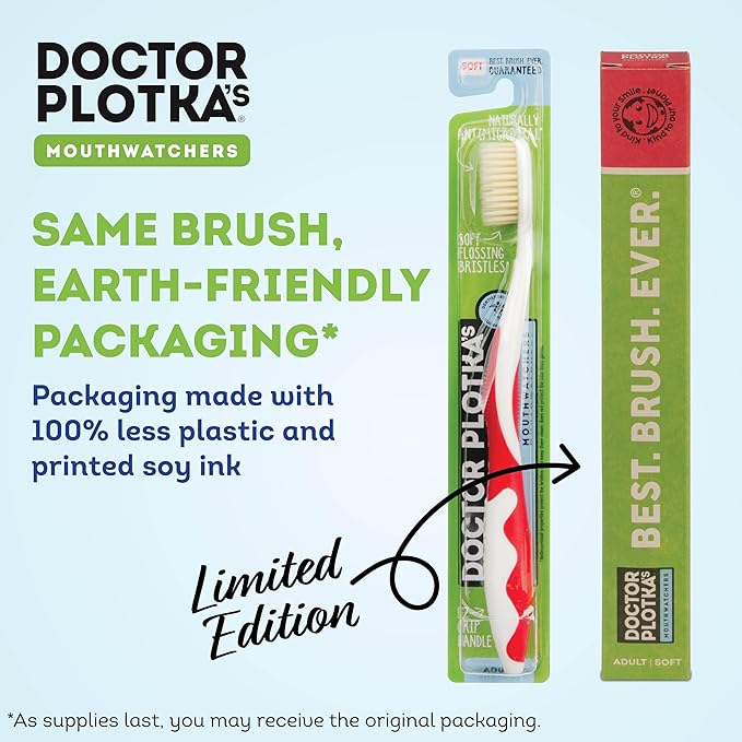 MOUTHWATCHERS Soft Flossing Toothbrush, 6-Pack, Manual Soft Toothbrush for Adults, Ultra Clean, Good for Sensitive Teeth and Gums, by Dr. Plotka's, Assorted Colors