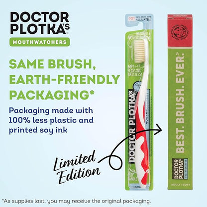 MOUTHWATCHERS Soft Flossing Toothbrush, 6-Pack, Manual Soft Toothbrush for Adults, Ultra Clean, Good for Sensitive Teeth and Gums, by Dr. Plotka's, Assorted Colors