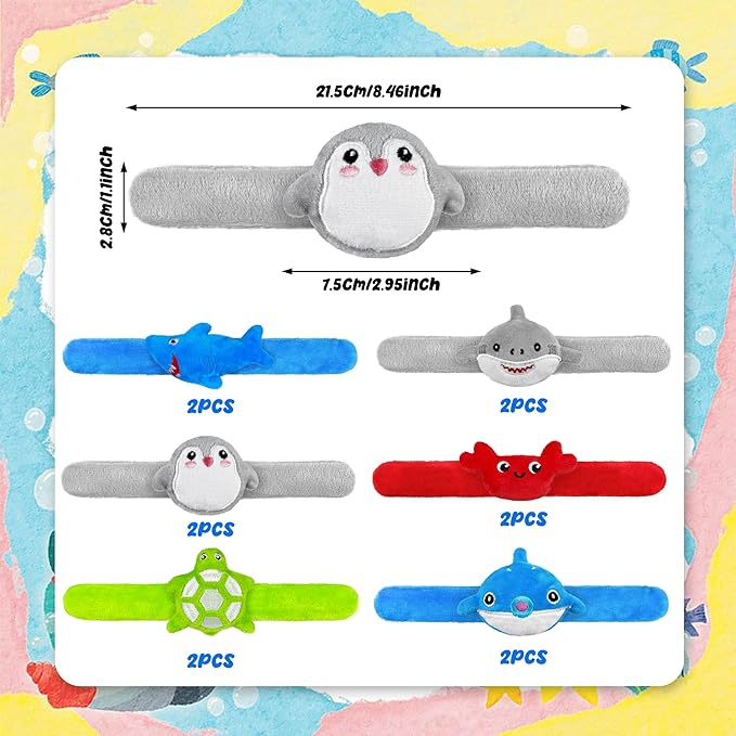 12 PCS Stuffed Ocean Animal Slap Bracelets Plush Animal Slap Bracelets Cute Wrist Slap Band Toy Wrist Animals Wrist Pets Slap Bracelet Wrist Toy for Boys Girls Birthday Gifts Party Favors 6 Styles