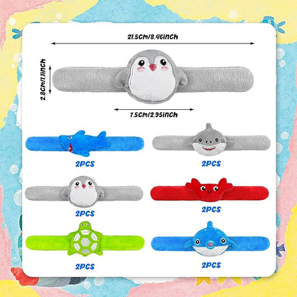 12 PCS Stuffed Ocean Animal Slap Bracelets Plush Animal Slap Bracelets Cute Wrist Slap Band Toy Wrist Animals Wrist Pets Slap Bracelet Wrist Toy for Boys Girls Birthday Gifts Party Favors 6 Styles