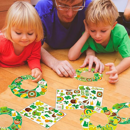 chiazllta 24 Pcs St. Patrick's Day Craft for Kids St. Patrick DIY Wreath Ornaments Sign Kits Irish Lucky Shamrock Leprechauns Stickers for Preschool Kindergarten Classroom Home Game Activities