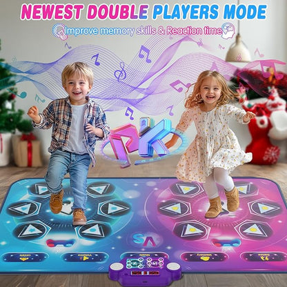 maysida Rechargeable Dance Mat - Double User Play Mat with Extra Large Size (59*38 in), Dancing Music, Challenge Game, Piano Mode, LED Lights, Christmas Birthday Gift for Kids Girls Boys 3-12 Year Old