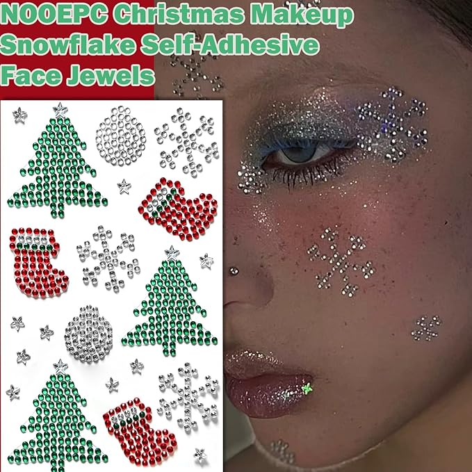 NOOEPC Christmas Face Gems Rave Accessories, Christmas Makeup Snowflake Self-Adhesive Face Jewels Eye Jewels Festival Essentials Rhinestone Stickers, Eye, Makeup for Kids,Women