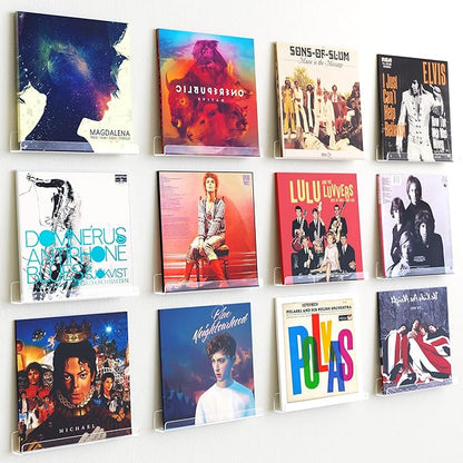 upsimples 12 Pack Vinyl Wall Mount Shelves, 12" Album Record for Storage & Display, Clear Acrylic Floating Shelf for Kids Bookshelf, Magazine Rack, Picture Ledge