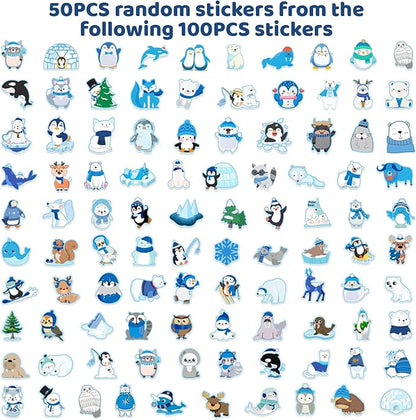 98 PCS Winter Arctic Animals Party Favors, Winter Arctic Polar Animals Stickers Temporary Tattoos Slap Bracelets Keychains Badges Arctic Animals Birthday Party Decorations Supplies for Kids