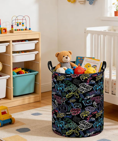 Kids Laundry Basket Boys Laundry Hamper Kids Collapsible Canvas Waterproof Storage Bin for Boys Baby Nursery Hamper Gift Baskets for Bedroom(Cool games)