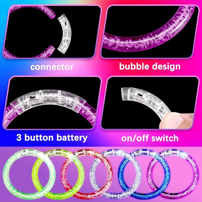 90 Pack Light up Bracelets,Glow Sticks Bracelets,6 Color LED Bracelets Glow In the Dark Party Supplies,Flashing Light Up Bracelet,Glow Bracelets for Birthday Concert Carnival Party Favors