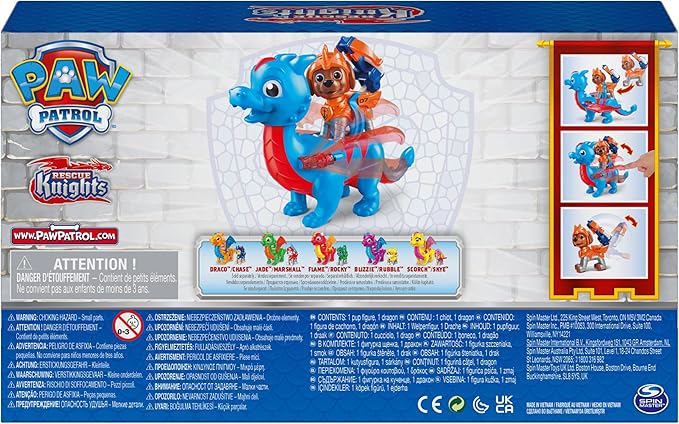 Paw Patrol, Rescue Knights Zuma and Dragon Ruby Action Figures Set, Kids Toys for Ages 3 and up