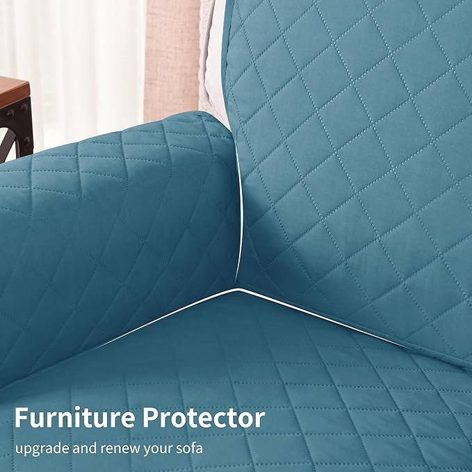 CHUN YI Couch Cover, Water Resistant Slipcover for 3 Cushion Sofa, Washable Sofa Cover with Adjustable Strap Storage Pocket for Living Room Dog Pet (Sofa, Blue)