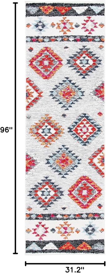 SAFAVIEH Adirondack Collection Runner Rug - 2'6" x 8', Grey & Red, Boho Tribal Design, Non-Shedding & Easy Care, Ideal for High Traffic Areas in Living Room, Bedroom (ADR245F)