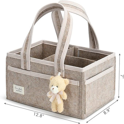PeraBella Baby Diaper Caddy Organizer, Baby Basket Shower Gift Caddy, Portable Felt Changing Table Basket, Nursery Storage Bin, Newborn Boy and Girl Essentials for Registry, Car Diaper Organizer