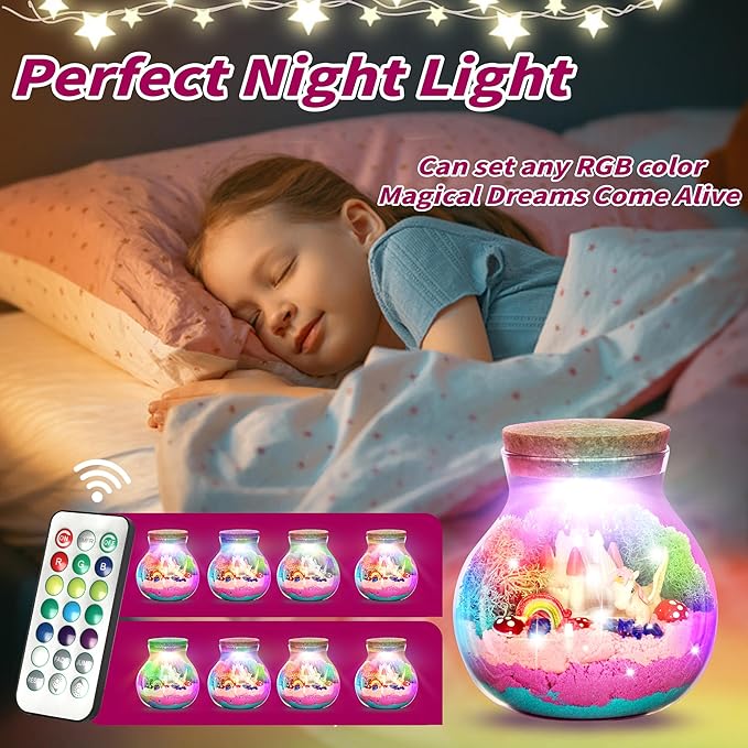 Unicorn Light-Up Terrarium Kit for Kids - LED Night Light Birthday Gift for Girls Ages 5 6 7 8 9 10 11 12 Year Old - Unicorn DIY Arts and Crafts Kit for Kids - Best Christmas Gifts for Girls