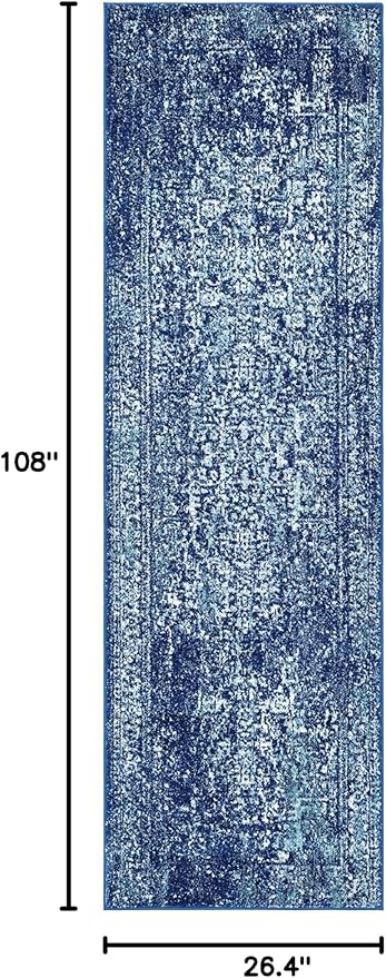 SAFAVIEH Evoke Collection Runner Rug - 2'2" x 9', Navy & Ivory, Oriental Distressed Design, Non-Shedding & Easy Care, Ideal for High Traffic Areas in Living Room, Bedroom (EVK256A)