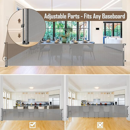 185 Inch Extra Wide Retractable Baby Gate Retractable Gate Outdoor Long Baby Gates Indoor Extra Long Dog Gate Extra Wide Baby Gates for Large Openings, Mesh Baby Gate Retractable Gates for Dogs, Gray