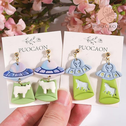 Puocaon Spaceship Polymer Clay Cutters - 8 Pcs Unique Airship Shapes Clay Earrings Making Kit UFO Stud Cutters for Earrings Jewelry Making