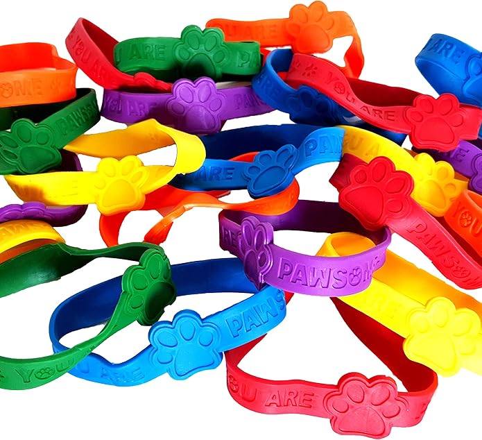 Paw Print Rubber Bracelets, You are Pawsome' Rubber Bracelet Party Favors