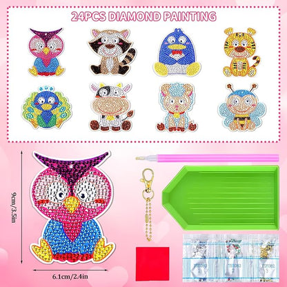 MOVINPE Bulk Valentines Day Craft Gifts for Kids Classroom Bulk, 24 Pack 5D Diamond Art Painting Keychains with Greeting Cards, School Prizes, Exchange Gift, Party Favors for Toddlers