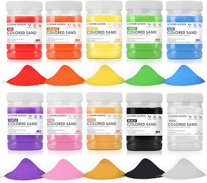 JJ CARE Colored Sand, 11 lbs. [10 Bottles] Craft Sand Art Kit for Kids 3 Years Above, Non-Toxic Color Sand Art Bulk, UV Stable Colorful Sand for Crafts, Wedding & Decorations, Kids Art Sand