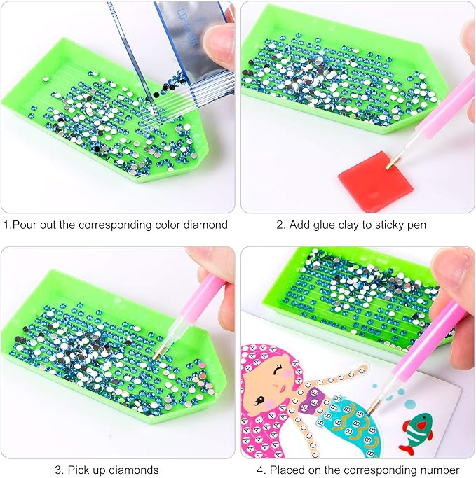 Gem Diamond Art Painting Stickers Kit for Kids,5D Diamond Mosaic Stickers by Numbers Kits Crafts Set for Children, Boys and Girls,Creative Handmade Art Craft Decorations Gift (Mermaid)