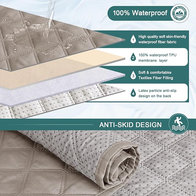 Ruaozz 100% Waterproof Recliner Chair Cover Non-Slip Oversized Reclining Cover for Large Recliner Chair Washable Chair Seat Cover with Elastic Straps for Kids, Dogs, Pets (Pale Brown, 28'')