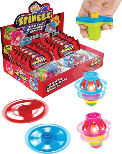 IPIDIPI TOYS Light Up Spinning Tops and Flying Saucer Disc - Light Up Spinner Toy for Kids - Christmas Party Favors, Stocking Stuffers, Birthday Gifts, Cool Games Boys and Girls, Red, Pack of 12 Sets