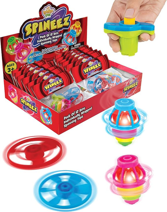 IPIDIPI TOYS Light Up Spinning Tops and Flying Saucer Disc - Light Up Spinner Toy for Kids - Christmas Party Favors, Stocking Stuffers, Birthday Gifts, Cool Games Boys and Girls, Red, Pack of 12 Sets