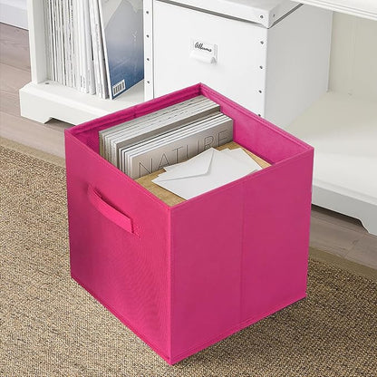 ShellKingdom Storage Bins, Foldable Fabric Storage Cubes And Cloth Storage Organizer Drawer For Closet And Toys Storage, 6 Pack (Fuchsia)