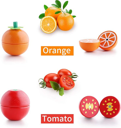 iPlay, iLearn Wooden Pretend Play Food, Cutting Cooking Set W/Chopping Board, Kitchen Vegetables Fruit Magnetic Toy, Early Learning Educational Gifts for 3, 4, 5, 6 Year Old Kids, Toddler, Boy, Girl