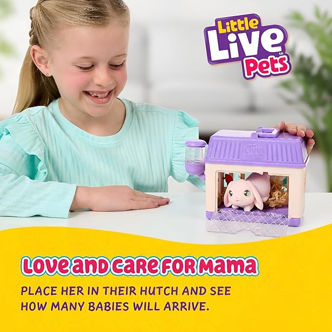 Little Live Pets Bunny Mini Interactive Live Pet Toy Set, Hutch Animal Playset with 3 Surprise Babies, 20+ Sounds, Bunny Accessories for Girls Toys for Ages 3+