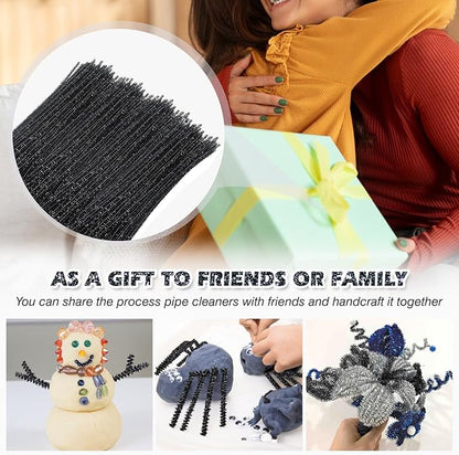 TOAOB 100pcs Christmas Glitter Pipe Cleaners Black Metallic Pipe Cleaners Craft Supplies 6mm x 12 Inch Chenille Stems Pipe Cleaners for Art DIY Crafts Decorations