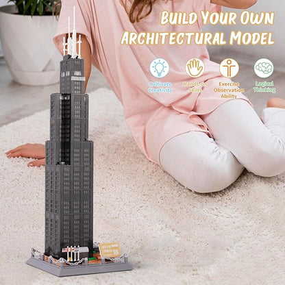 Oichy Willis Tower Model Building Kits, World Famous Architectural Building Blocks Set, Collection Willis Tower Toys Gifts Set for Adults and Kids(1241 PCS)