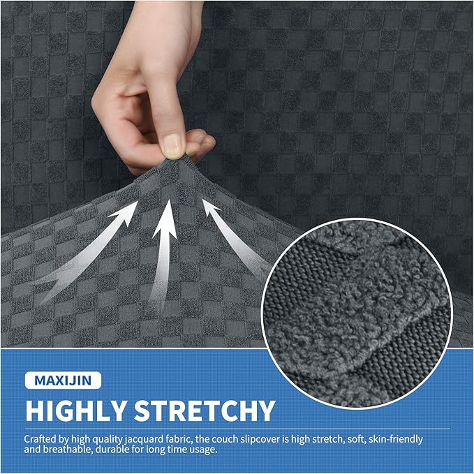 MAXIJIN 4 Piece Jacquard Extra Large Couch Covers for 3 Cushion Couch Super Stretch Non Slip Couch Cover for Dogs Pet Friendly Sofa Slipcover Furniture Protector (Oversized Sofa, Dark Gray)