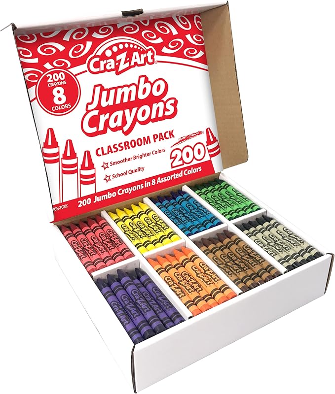 Cra-Z-Art Jumbo Crayon Bulk Class Pack 200ct 8 Assorted Colors, 25 Jumbo Crayons in Each Color, Back To School Supply List Essential, Bulk Pack for School Supply Rooms and In Class For Teachers
