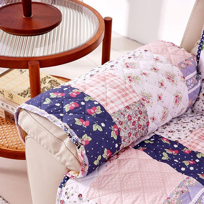 EVENHUG Chair Sofa Cover Patchwork Floral Chair Sofa Slipcover Washable Couch Covers Non-Slip Furniture Protector Cover with Elastic Straps for Pets Kids Dog Cat (Chair,Pink&Purple)