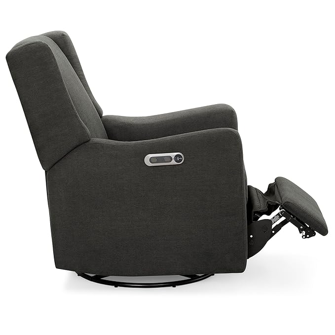 Delta Children Mercer Electronic Power Recliner and Swivel Glider with USB and Type-C Ports in LiveSmart Performance Fabric - Water Repellent & Stain Resistant, Dark Grey