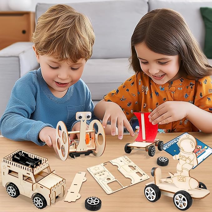 MOVINPE Valentines Day Gifts for Kids School Classroom - 24 Sets Stem Kits with Valentines Cards, Wood Craft Science Kit Valentine Exchange Gifts Space Theme Class Prizes Bulk for Boys Girls