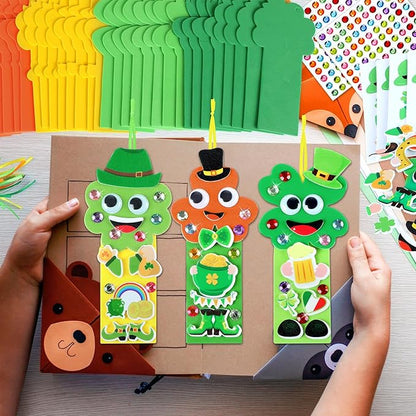 Qyeahkj 32 Sets St. Patrick's Day Shamrock Foam Craft for Kids St. Patrick's Day Bookmark Craft DIY Shamrock Craft Kit for Crafts for School Home Activities Party Favor Decorations