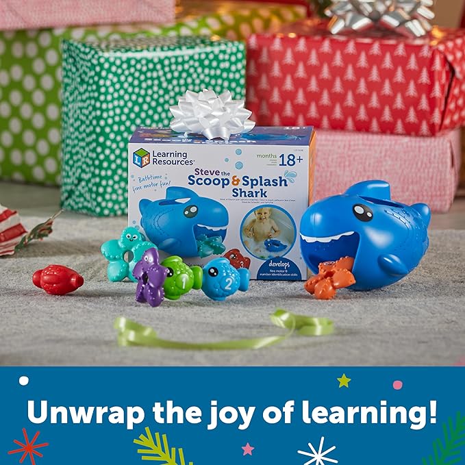 Learning Resources Steve The Scoop & Splash Shark, 7 Pieces, Ages 18 Months+, Toddler Learning Toys, Baby Toys ,Toddler Bathtub,Pool Toys, Water Toys