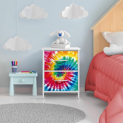 Sorbus Nightstand with 2 Drawers - Kids Bedside Furniture End Table Night Stand - Steel Frame, Wood Top & Easy Pull Fabric Bins - Dresser & Chest for Home, Bedroom Accessories, Office & College Dorm