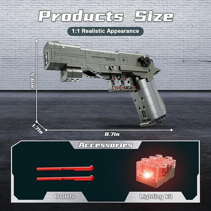 Finger Rock Gun Building Blocks Sets, 1:1 Simulation Shooting Toy M92F Pistol Model Building Kit, Rifle Weapon Collectible Gift for Military Enthusiasts, Adults Kids 14+ (360 pcs)