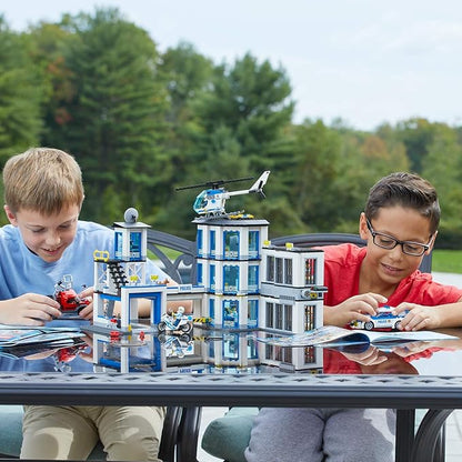 City Police Station Building Set, Toy Helicopter Car & Motorbike, Police Toys