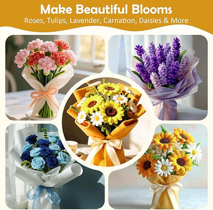 500 Pcs Pipe Cleaners Craft Kit for Flower Making, Complete DIY Bouquet Set with Chenille Stems, Craft Wire, Stamen, Tape, Ribbon & More, Perfect for Arts, Handmade Gifts & Decorations