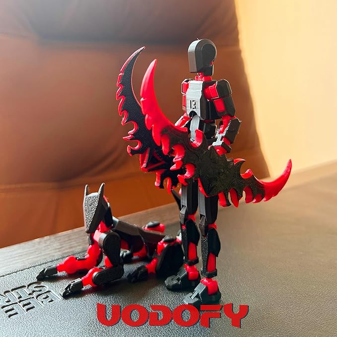 (Assembly Completed) T13 3D Action Figure Set,Dummy Robo Titan 13 Action Figures,3D Printed Multi-Jointed Toy (Black Red + Dog)