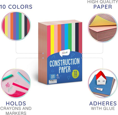 Alitte Construction Paper Assorted Colors - (600 Sheets, 9x12), Craft Paper, 10 Bright Colors - Bulk Pack Arts & Crafts Projects - Colored Paper For Preschool, Home, And Classroom Supplies