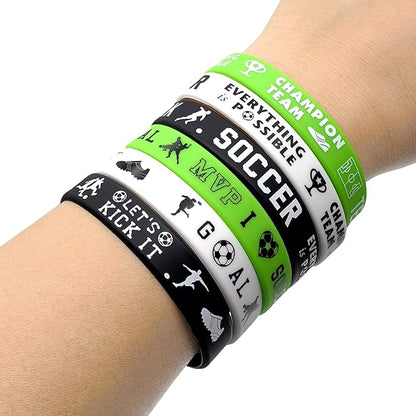 24 Packs Soccer Silicone Bracelets Party Supplies Soccer Motivational Rubber Wristbands for Sport Themed Football Themed Birthday Baby Shower Party Favors Award Gift