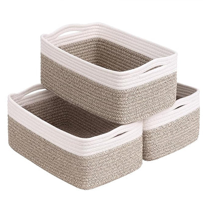 Goodpick Baskets for Organizing, 13 x 8 x5 in, Baskets for Shelves, Toy Storage, Home Decor, Dorm Decor 3 Pack for Bathroom, White & Light Brown